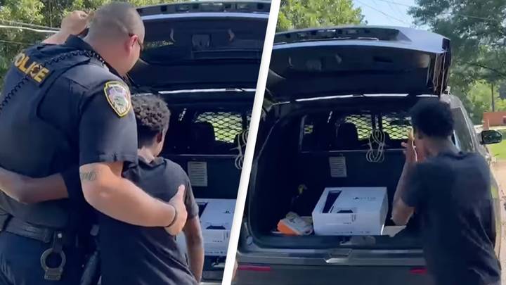 Cop surprises young boy he was asked to remove with brand new PlayStation