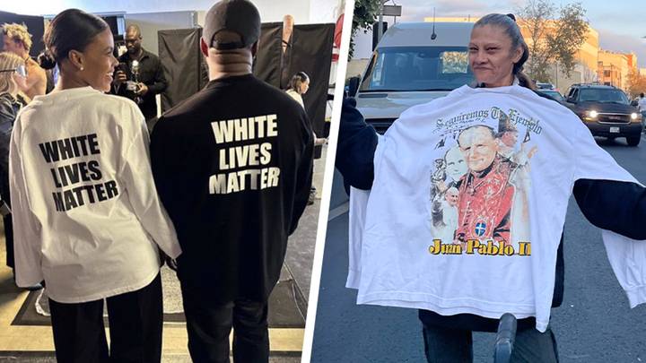 Kanye West is seemingly giving away his White Lives Matter shirts for free to the homeless