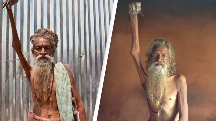Indian man has held his arm in the air for almost 50 years