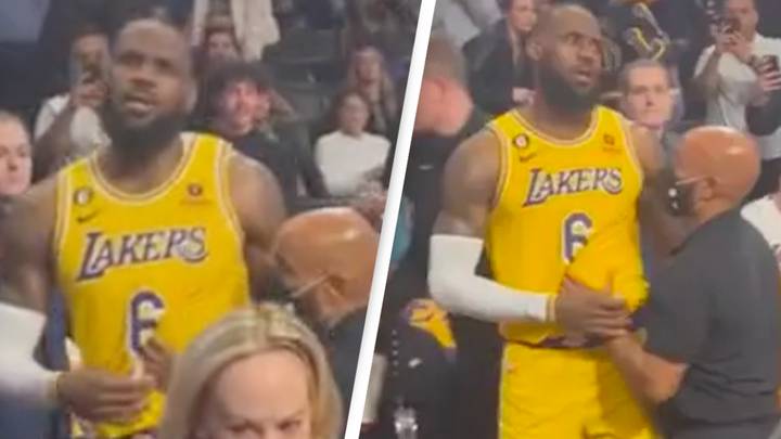 LeBron James has to be stopped after reacting to fan relentlessly heckling him