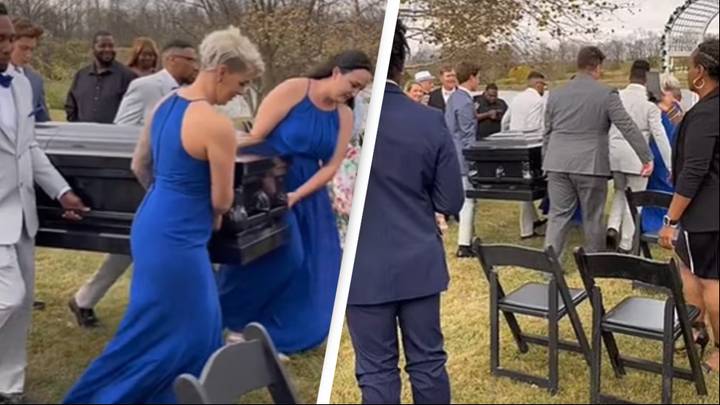 'Disrespectful' groom sparks outrage after turning up to his own wedding in a coffin