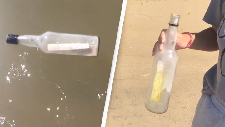 Couple makes morbid discovery after picking up what they thought was a 'message in a bottle'