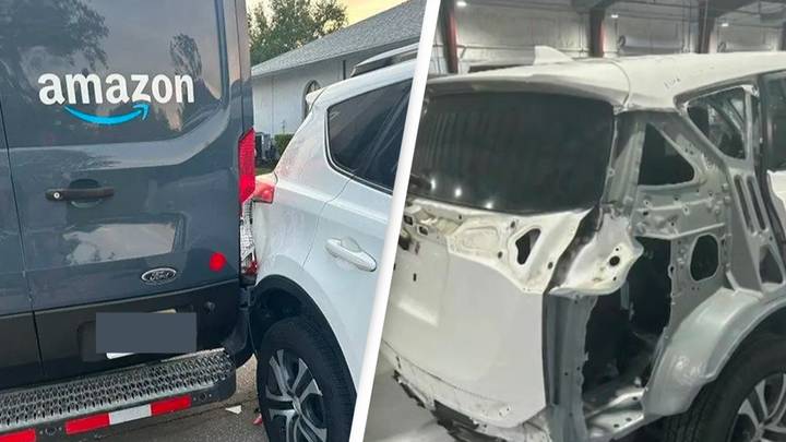 Woman's car totalled in her driveway by Amazon driver just two days after paying car off