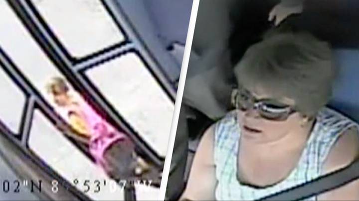 Shocking moment bus driver almost kills young girl after not realizing her backpack was caught in door