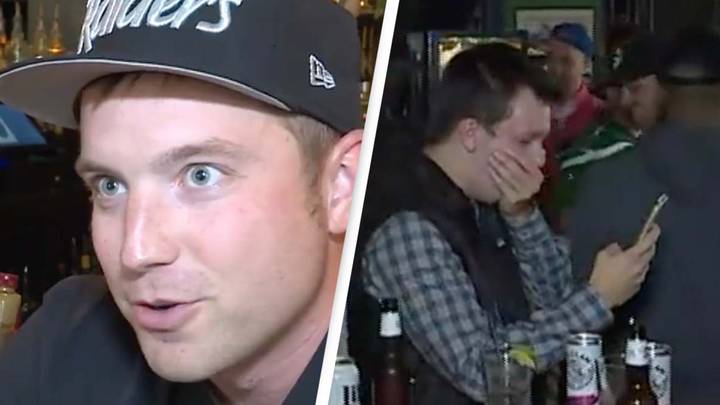 Moment shocked fans realize they have to pay huge bar tab after they were promised free drinks if Jets lost