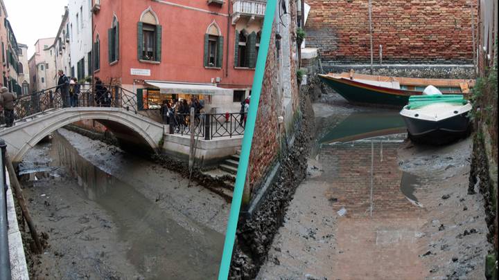Venice's famous canals have almost completely dried up