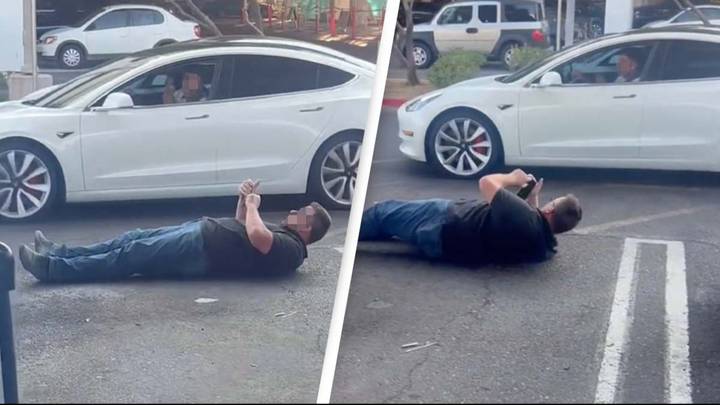 Tesla driver lays in charging bay until someone helps him after running out of power near space