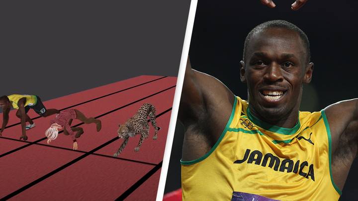 Incredible simulation shows speed comparison between Usain Bolt, an average person, and a cheetah