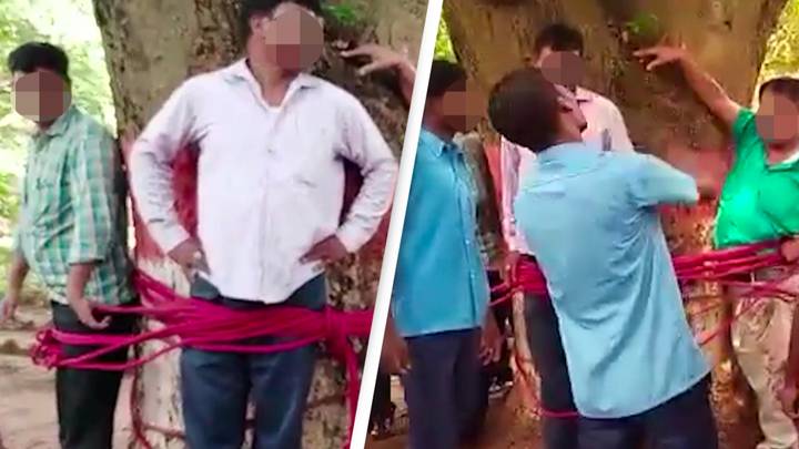 Students tie their teachers to a tree and beat them for 'giving bad grades'