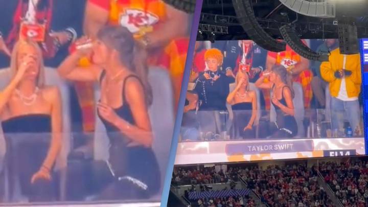 Taylor Swift seen chugging beer on jumbo screen at Super Bowl has fans going wild