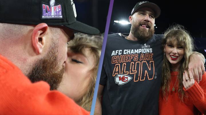 Taylor Swift kisses Travis Kelce on the field after Kansas City Chiefs secure Super Bowl spot