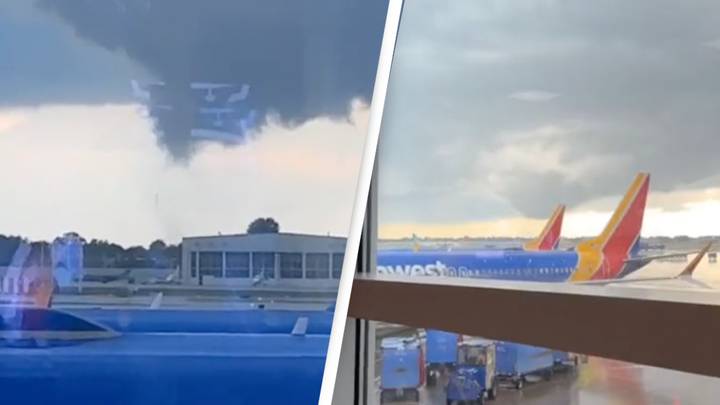 Woman captures terrifying moment tornado forms before boarding flight