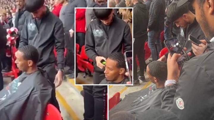 Fan spotted getting a haircut inside Wembley during Man United vs. Brighton