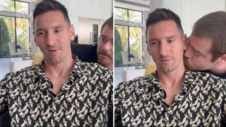 Lionel Messi's hilarious reaction to being kissed on the neck by comedian