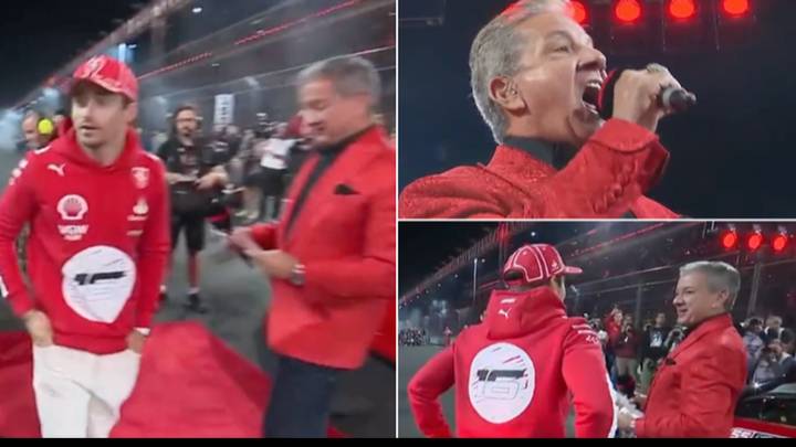 Charles Leclerc mistakes Bruce Buffer for interviewer in awkward moment after Las Vegas GP intro