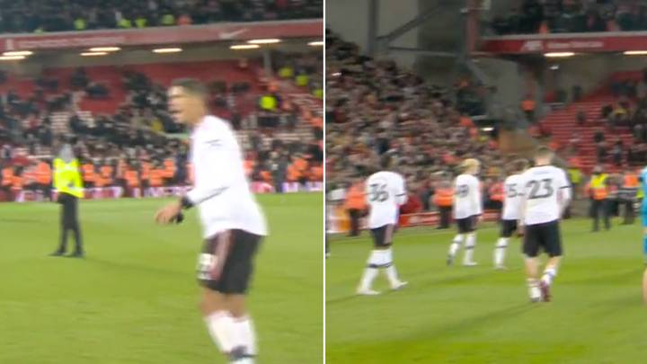 Raphael Varane spotted shouting at Man United players to go over to fans after shambolic 7-0 hammering against Liverpool