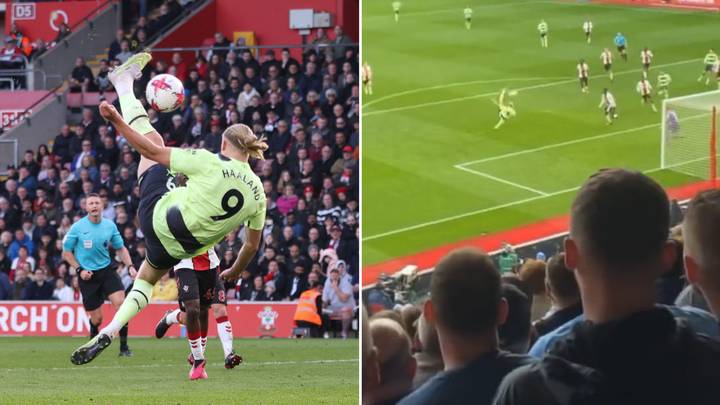 Fan captures the exact moment of Erling Haaland's bicycle kick goal against Southampton, it's hilarious