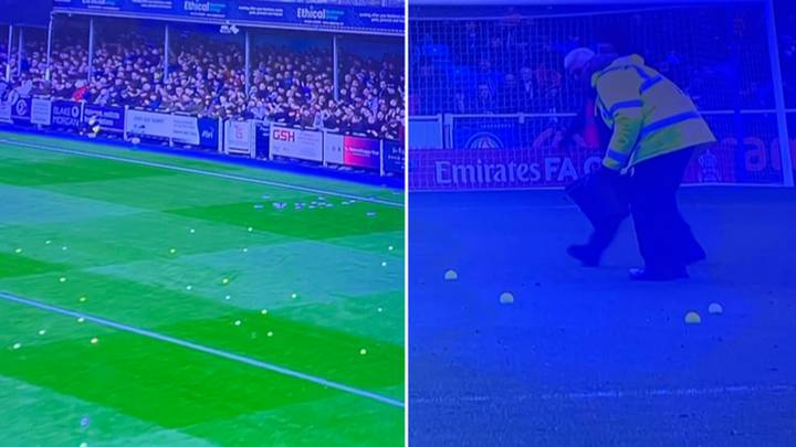 FA Cup tie suspended after hundreds of tennis balls were thrown onto the pitch