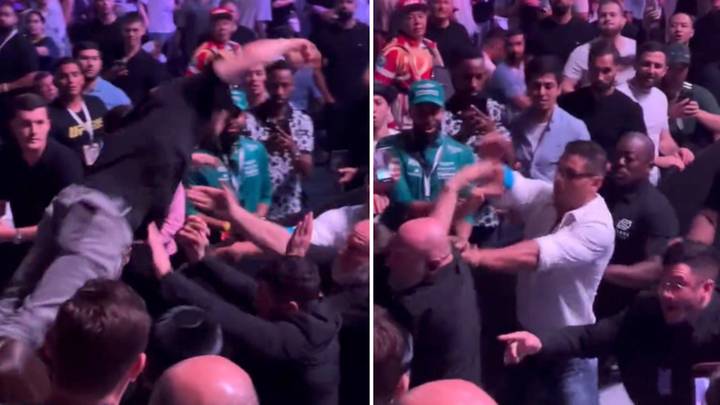Extraordinary moment fan launches himself at Paulo Costa in crazy brawl at UFC 294, it kicked off