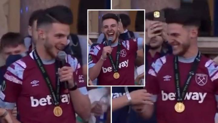 Declan Rice drops F-bomb live on BBC during West Ham victory parade