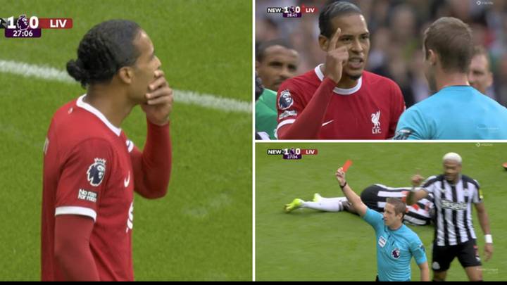 Virgil van Dijk shown straight red card for Liverpool against Newcastle, he is furious