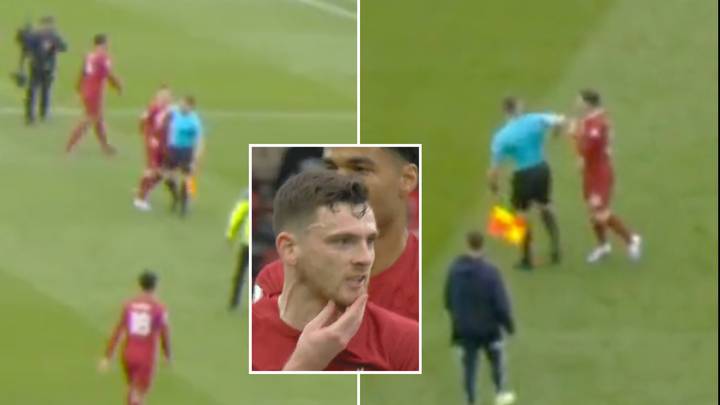 Liverpool's Andy Robertson appears to be elbowed by linesman in shocking footage