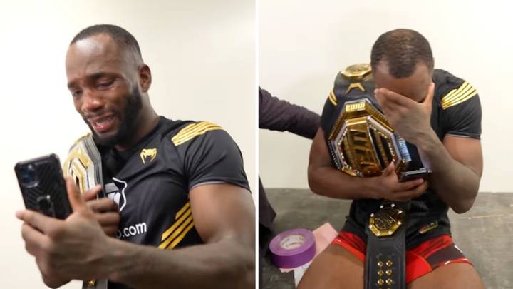 Leon Edwards makes emotional phone call to his mother just moments after winning UFC title