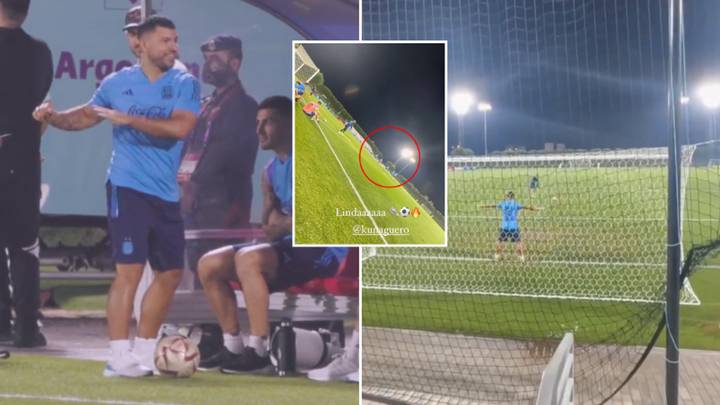 Sergio Aguero takes part in Argentina training ahead of World Cup final, he scored a rocket