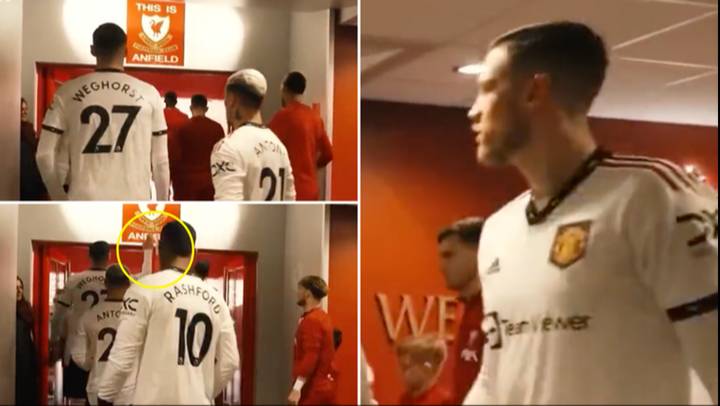 Man United star Wout Weghorst spotted touching ‘This Is Anfield’ sign before dismal 7-0 defeat
