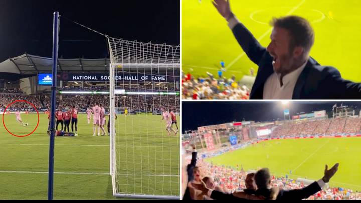 David Beckham's reaction to Lionel Messi's incredible free-kick against FC Dallas captured by fan