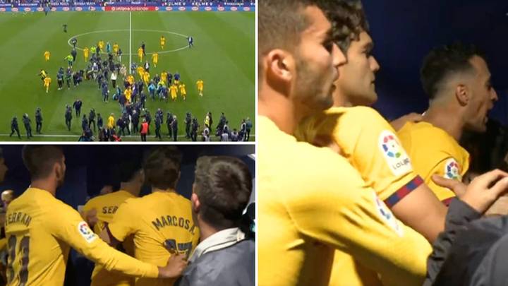 Tunnel footage shows Sergio Busquets and Marcos Alonso were fuming after Espanyol fans chased Barcelona players