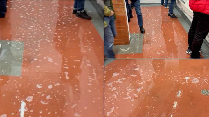 Footage shows Man Utd fans walking through toilet that was 'flooded with urine' at Old Trafford