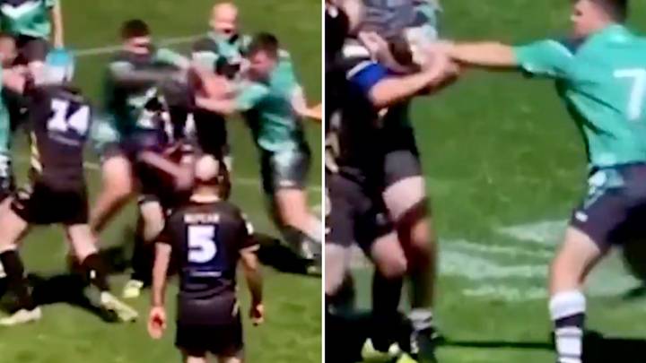 Punches thrown as wild fight breaks out during police footy match