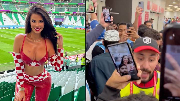 Ex-Miss Croatia gets absolutely mobbed by fans in Qatar as they try to take a photo of her