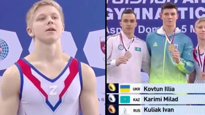 Russian Gymnast Will Be Investigated For Wearing 'War Symbol' On Podium Next To Ukrainian Athlete