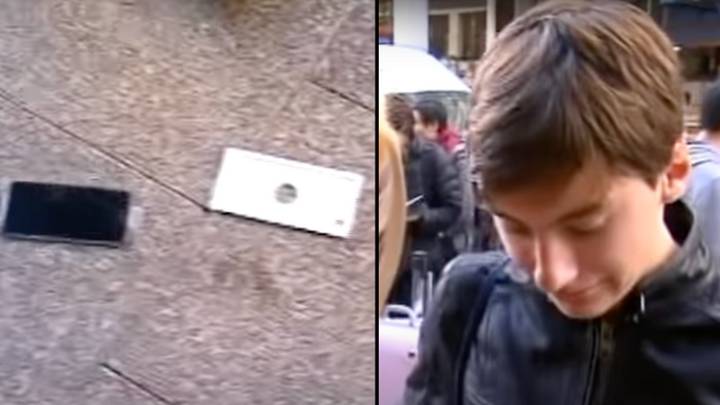 Moment news reporter makes man drop his brand new iPhone