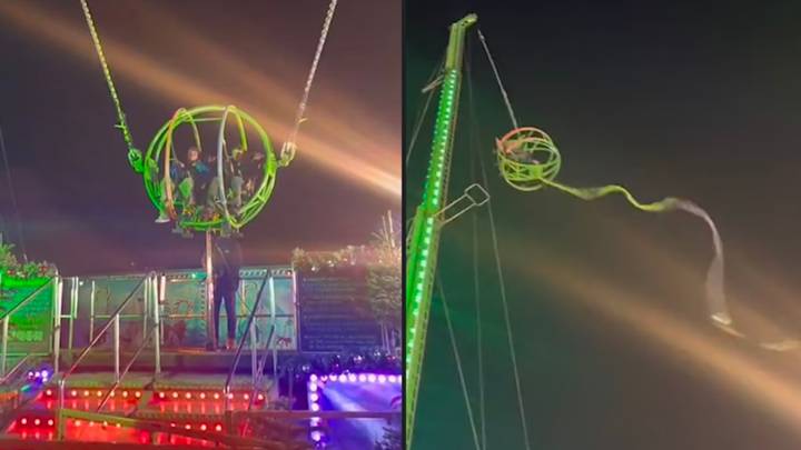 Slingshot ride snaps at London's Winter Wonderland while two people are trapped inside