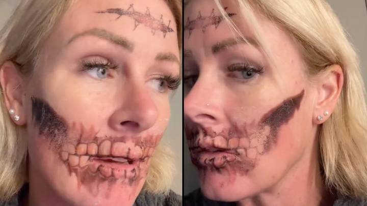 Mum is terrified she can't remove Halloween face tattoo before work the next day