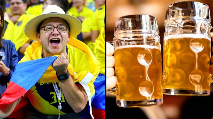 Fans scream 'We Want Beer' during the opening World Cup match in Qatar