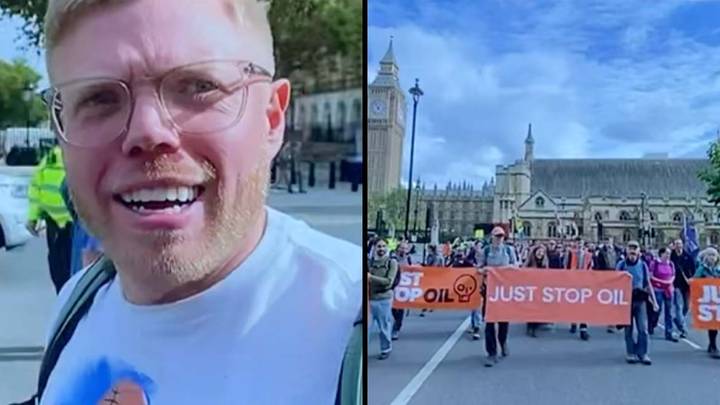 Rob Beckett accidentally leads protest through Whitehall in crocs