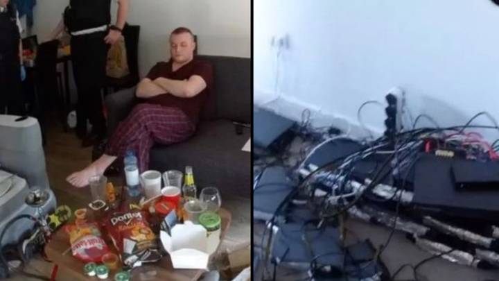 Moment mastermind behind £7m illegal streaming operation is busted in his pyjamas