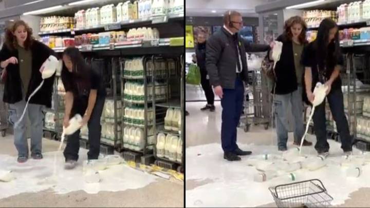 Vegan activists slammed for pouring milk on supermarket floors to send a message
