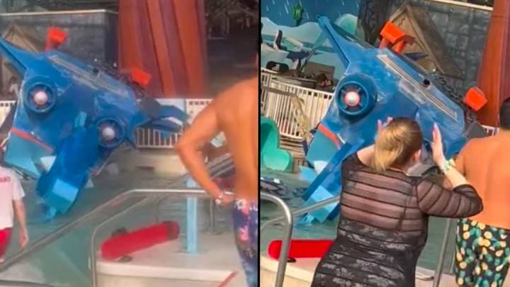 Four injured after plastic helicopter falls into pool at popular water park