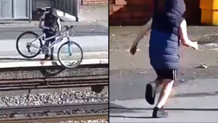 Network Rail issues warning after two kids are shockingly filmed throwing bike onto train track