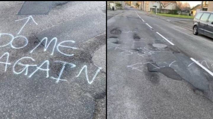 Residents find rude messages spray painted on their road but say they ‘find it funny’