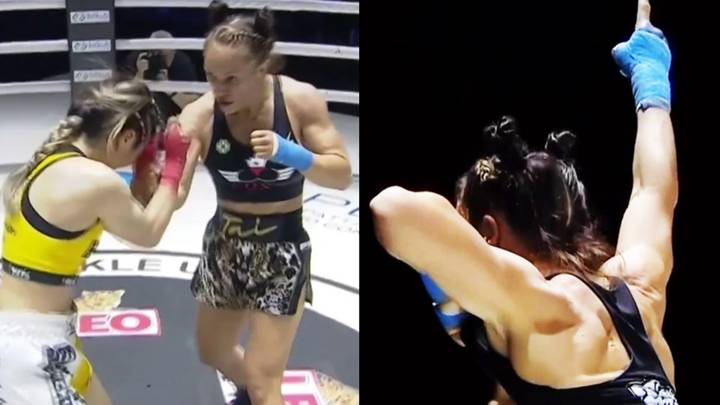 Bare knuckle fighter leaves crowd stunned as she flashes them after knocking out opponent