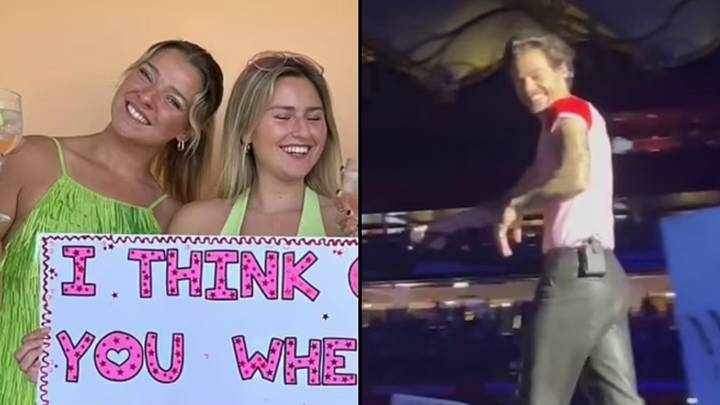 Harry Styles reacts to fan's crowd sign saying she thinks of him in bed when she's with boyfriend