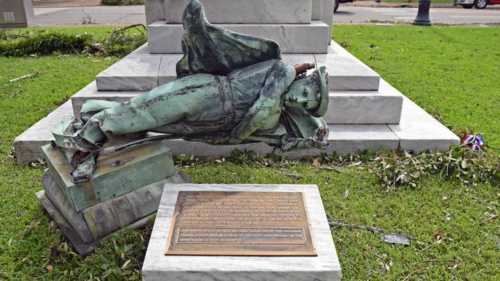 Hurricane Laura Blows Down And Destroys Controversial Confederate Statue