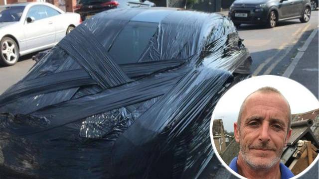 Man Wraps Car That Parked In His Space In Black Plastic