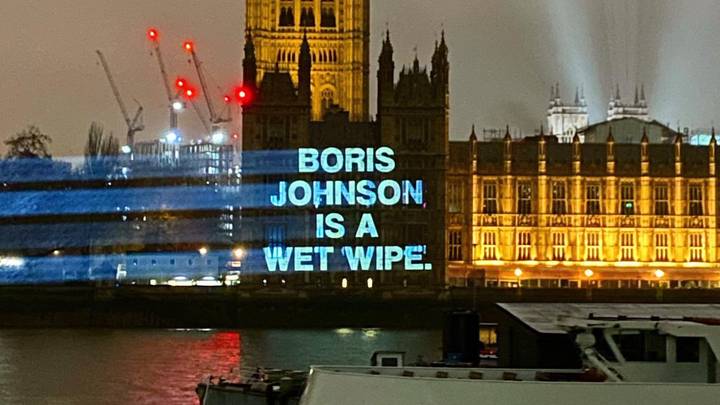 YouTubers Project 'Boris Johnson Is A Wet Wipe' Onto Houses Of Parliament